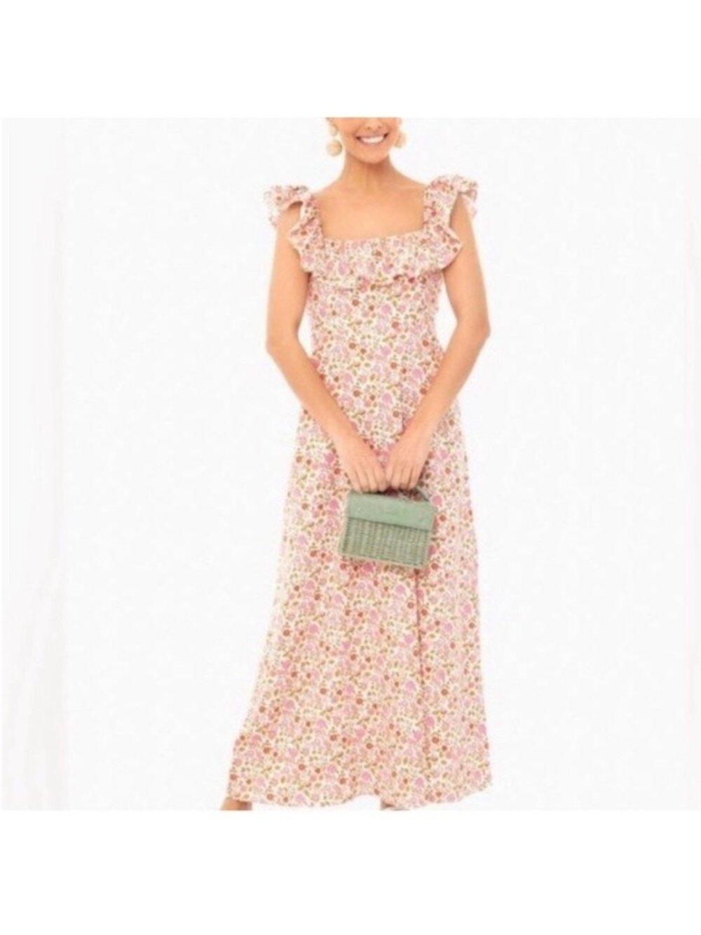 O.P.T. OPT Linen Blend Maxi Floral Vita Dress Ruffle Pink Flowers Size Large